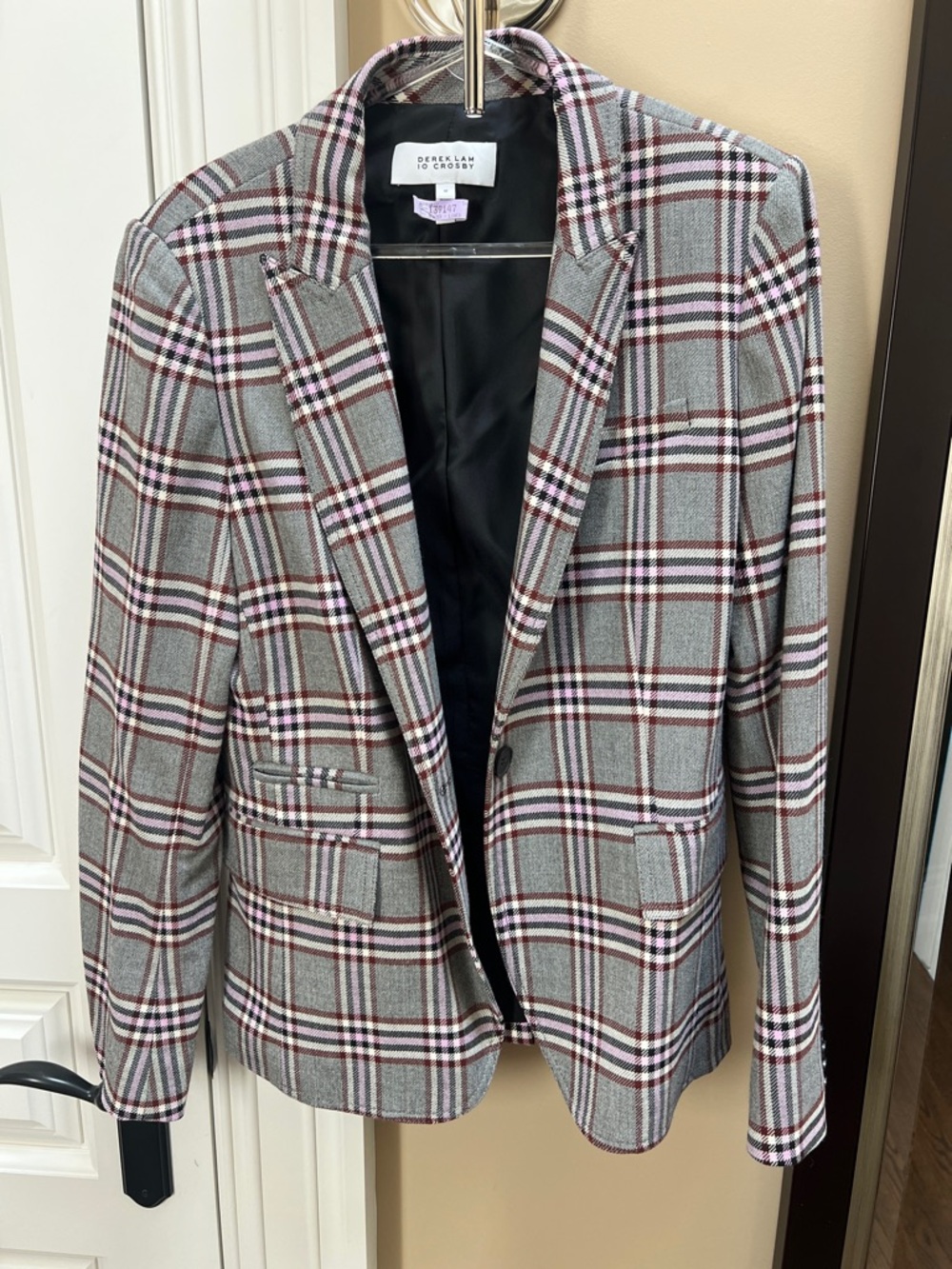 Derek Lam Pink and Burgundy Plaid Blazer